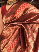 Maroon Banarasi Katan Silk Saree adorned with Meenakari Weaves - Image 2