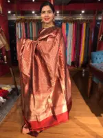 Maroon Banarasi Katan Silk Saree adorned with Meenakari Weaves - Image 5