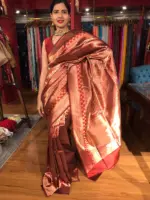 Maroon Banarasi Katan Silk Saree adorned with Meenakari Weaves - Image 6