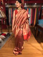 Maroon Banarasi Katan Silk Saree adorned with Meenakari Weaves - Image 7