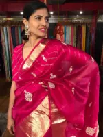 Rani Pink Organza Silk Saree adorned with Gotapatti Work