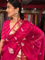 Rani Pink Organza Silk Saree adorned with Gotapatti Work - Image 3