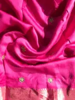 Rani Pink Organza Silk Saree adorned with Gotapatti Work - Image 5