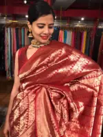 Maroon Banarasi Katan Silk Saree Handwoven in Gold Zari