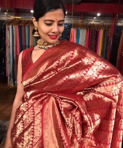 Maroon Banarasi Katan Silk Saree Handwoven in Gold Zari