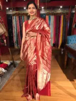 Maroon Banarasi Katan Silk Saree Handwoven in Gold Zari - Image 7