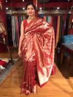 Maroon Banarasi Katan Silk Saree Handwoven in Gold Zari - Image 2