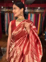 Maroon Banarasi Katan Silk Saree Handwoven in Gold Zari - Image 4