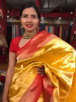 Yellow Banarasi Katan Silk Saree with Gold Zari Weaves - Image 6