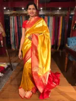 Yellow Banarasi Katan Silk Saree with Gold Zari Weaves - Image 4