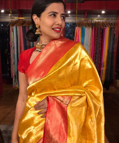 Yellow Banarasi Katan Silk Saree with Gold Zari Weaves