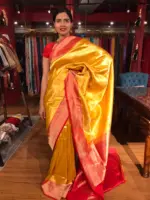 Yellow Banarasi Katan Silk Saree with Gold Zari Weaves - Image 3