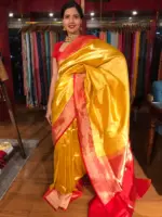 Yellow Banarasi Katan Silk Saree with Gold Zari Weaves - Image 2