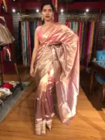 Ombre Pink Tissue Silk Saree highlighted with Woven Zari Border - Image 2