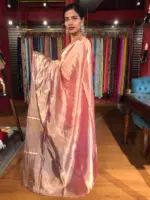 Ombre Pink Tissue Silk Saree highlighted with Woven Zari Border - Image 5