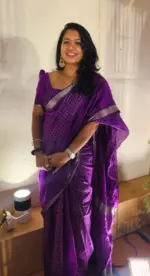 Purple Mangalagiri Silk Saree Handwoven in Chequered Pattern - Image 9