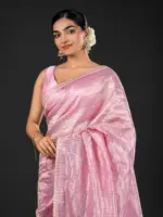 Baby Pink Tussar Silk Saree - Image 4