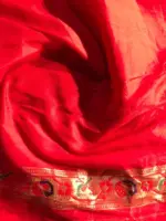 Red Banarasi Crepe Silk Saree with Paithani Border - Image 6