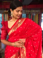 Red Banarasi Crepe Silk Saree with Paithani Border