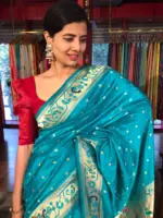 Blue Banarasi Crepe Silk Saree with Paithani Border