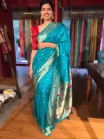 Blue Banarasi Crepe Silk Saree with Paithani Border - Image 4