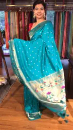 Blue Banarasi Crepe Silk Saree with Paithani Border - Image 5