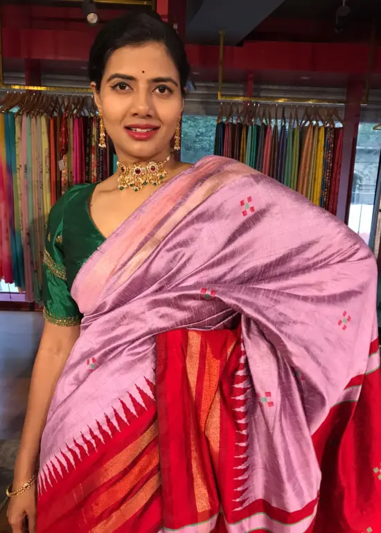 Lilac Raw Silk Saree with Embroidered Pallu
