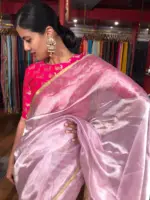 Lavender Tissue Silk Saree with Gold Zari piping