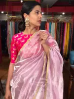 Lavender Tissue Silk Saree with Gold Zari piping - Image 3
