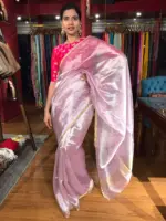 Lavender Tissue Silk Saree with Gold Zari piping - Image 2