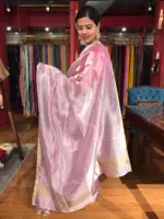 Lavender Tissue Silk Saree with Gold Zari piping - Image 5