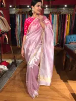 Lavender Tissue Silk Saree with Gold Zari piping - Image 4