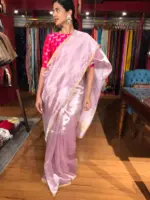 Lavender Tissue Silk Saree with Gold Zari piping - Image 7