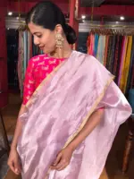 Lavender Tissue Silk Saree with Gold Zari piping - Image 6