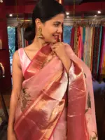 Pink Printed Organza Silk Saree with Kanchi Silk Border
