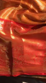 Teal Banarasi Dupion Silk Saree highlighted with Kalamkari Prints and Silk Border - Image 8