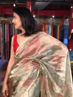 Sea Green Printed Tissue Silk Saree