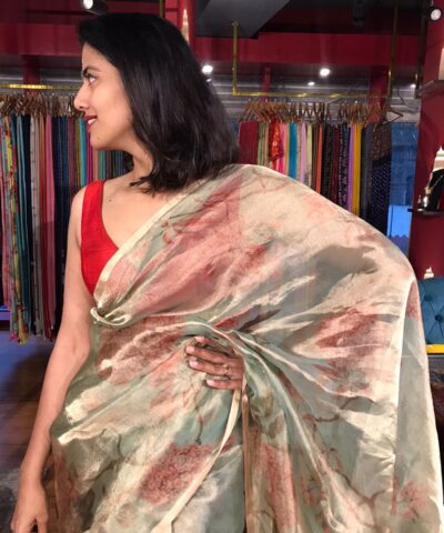 Sea Green Printed Tissue Silk Saree