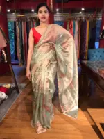Sea Green Printed Tissue Silk Saree - Image 3