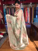 Sea Green Printed Tissue Silk Saree - Image 2