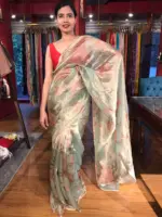 Sea Green Printed Tissue Silk Saree - Image 5