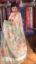 Sea Green Printed Tissue Silk Saree - Image 6