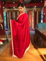 Dark Red Crepe Silk Saree highlighted with Hand Embroidery - Image 5