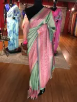 Sea Green Banarasi Silk Saree highlighted with gold  weaves - Image 4