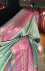 Sea Green Banarasi Silk Saree highlighted with gold  weaves - Image 6