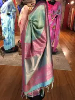 Sea Green Banarasi Silk Saree highlighted with gold  weaves - Image 2