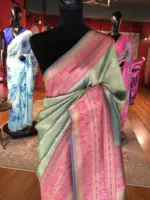 Sea Green Banarasi Silk Saree highlighted with gold  weaves - Image 3