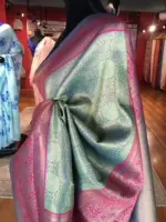 Sea Green Banarasi Silk Saree highlighted with gold  weaves - Image 5