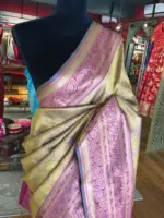 Mustard Yellow Banarasi Silk Saree highlighted with gold  weaves - Image 2