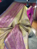 Mustard Yellow Banarasi Silk Saree highlighted with gold  weaves - Image 3
